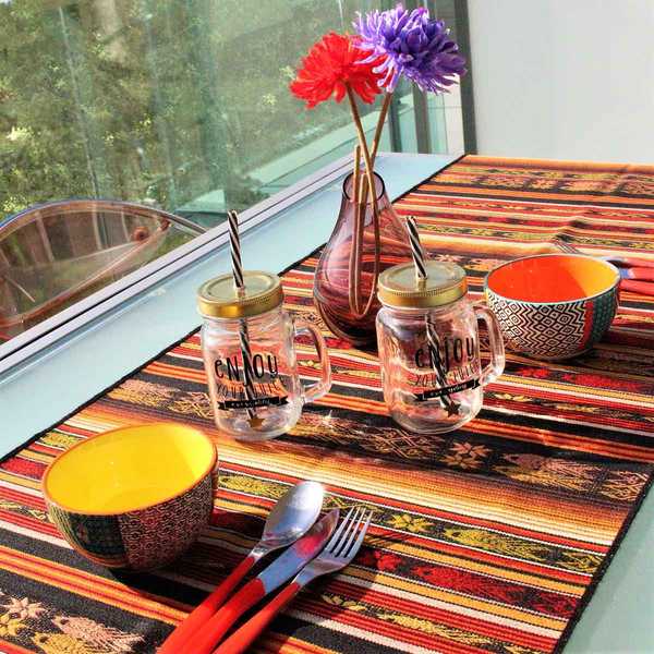Chemin de Table Péruvien Noir Poissons CHALLWA - Inka Products