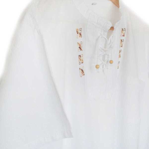 Chemise Col Mao Homme Coton Péruvien Brodé Fils Motif Ethniques - Inka Products
