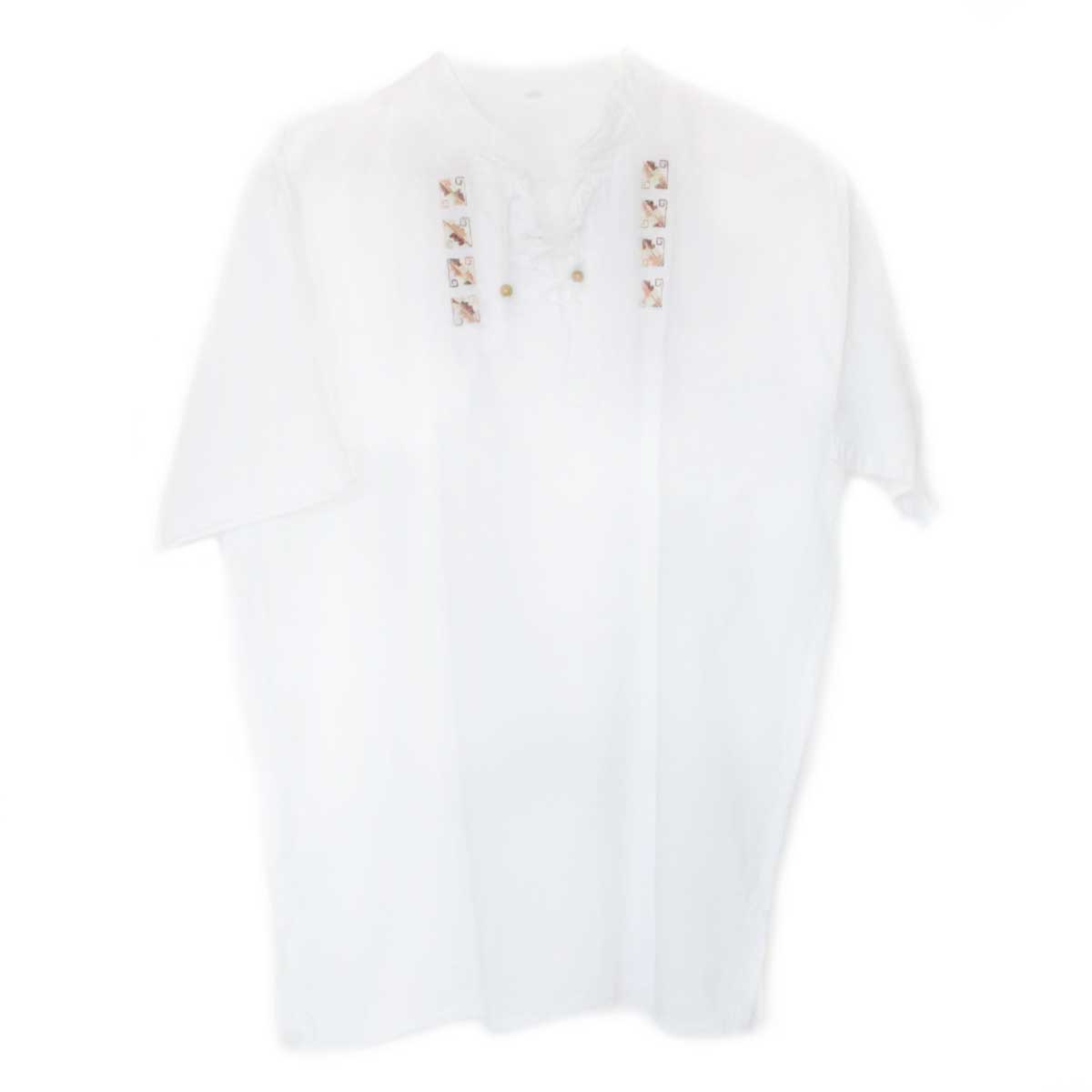 Chemise Col Mao Homme-Coton Péruvien Brodé Fils Motif Ethniques