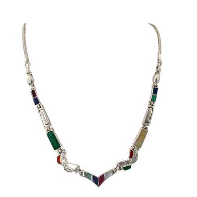 Inka-Products-Inca Princess Silver Necklace-950th silver inlaid with semi-precious stones