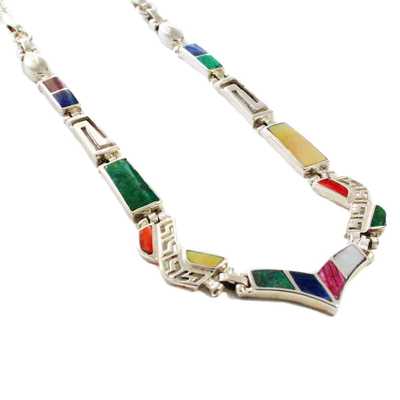 Collar Plata Princesa Inca Plata 950 con incrustaciones de piedras semipreciosas. - Inka Products