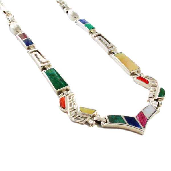 Collier Argent Princesse Inca Argent 950ème incrusté de Pierres Semi-précieuses - Inka Products