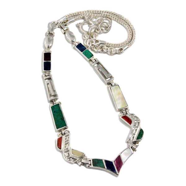 Collier Argent Princesse Inca Argent 950ème incrusté de Pierres Semi-précieuses - Inka Products