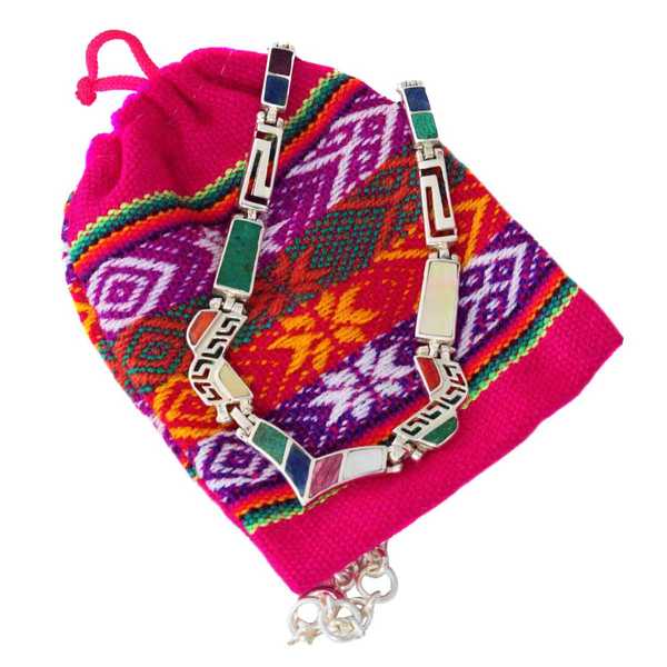 Collier Argent Princesse Inca Argent 950ème incrusté de Pierres Semi-précieuses - Inka Products