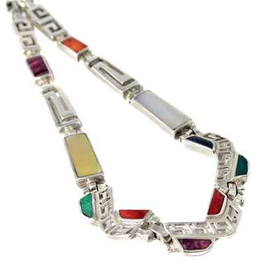 Collar Plata SIPAN Plata 950 con incrustaciones de piedras semipreciosas. - Inka Products