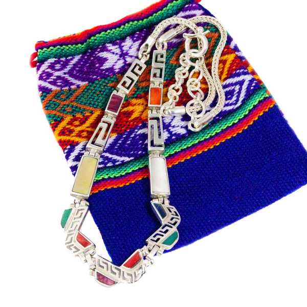 Collier Argent SIPAN Argent 950ème incrusté de Pierres Semi-précieuses - Inka Products