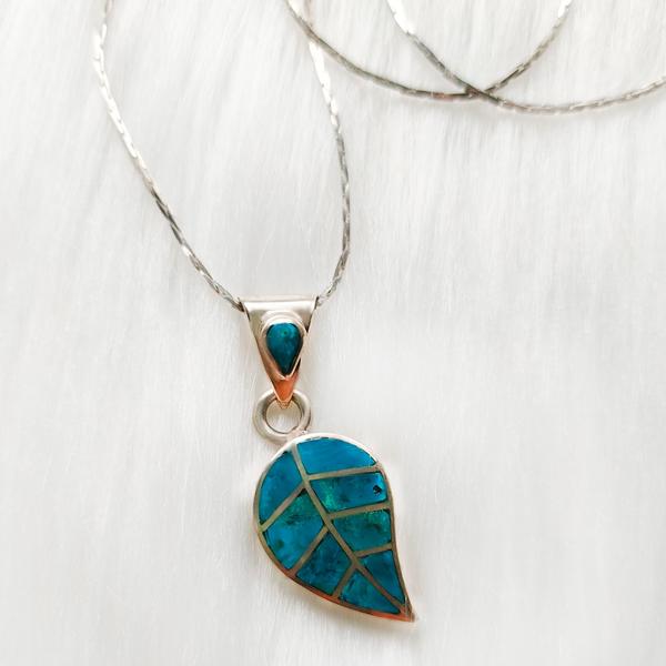 Collier Pendentif en Argent - Feuille de COCA Argent 950 incrusté de Pierres Naturelles Semi-précieuses - Inka Products