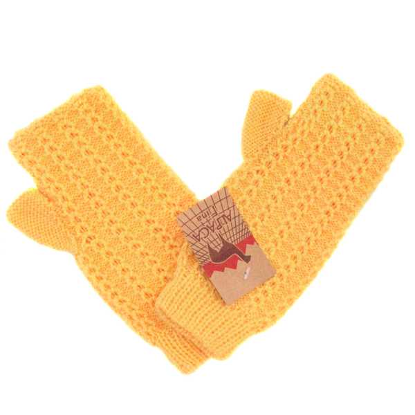 Mitaines Courtes à Côtes Laine Alpaga Jaune - Inka Products