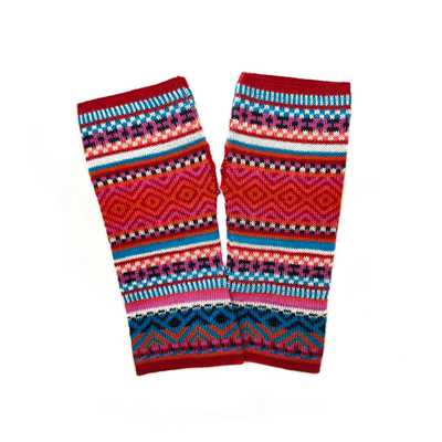 Mitaines Longues UNIK Baby Alpaga Rouge Coloré Motifs Ethniques - Inka Products