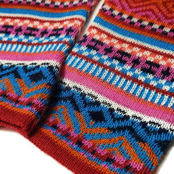 Mitaines Longues UNIK Baby Alpaga Rouge Coloré Motifs Ethniques - Inka Products
