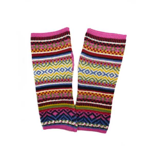 Mitaines Longues UNIK Baby Alpaga Rose Motifs Ethniques - Inka Products