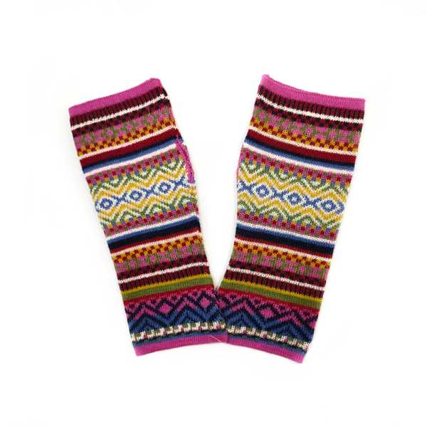 Mitaines Longues UNIK Baby Alpaga Rose Motifs Ethniques - Inka Products