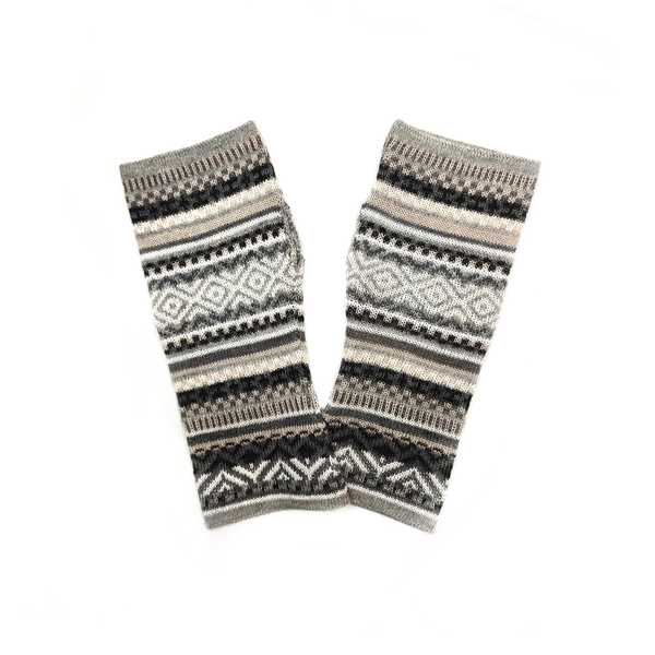 Mitaines Longues UNIK Baby Alpaga Gris Beige Motifs Ethniques - Inka Products