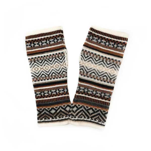 Mitaines Longues UNIK Baby Alpaga Crème Marron Motifs Ethniques - Inka Products