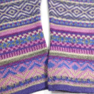 Mitaines Longues UNIK Baby Alpaga Violet Motifs Ethniques - Inka Products