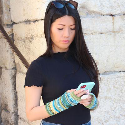 Inka-Products-Mitaines Longues UNIK Baby Alpaga-Vert Motifs Ethniques