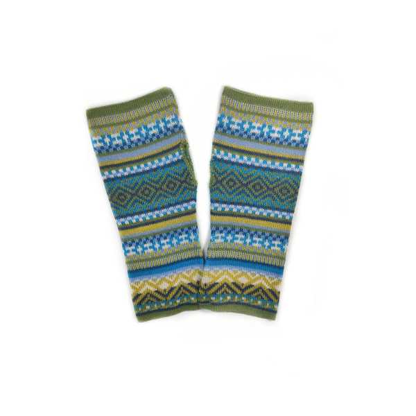 Mitaines Longues UNIK Baby Alpaga Vert Motifs Ethniques - Inka Products