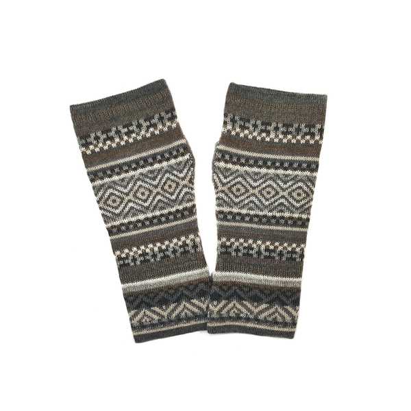 Mitaines Longues UNIK Baby Alpaga Gris Foncé Motifs Ethniques - Inka Products