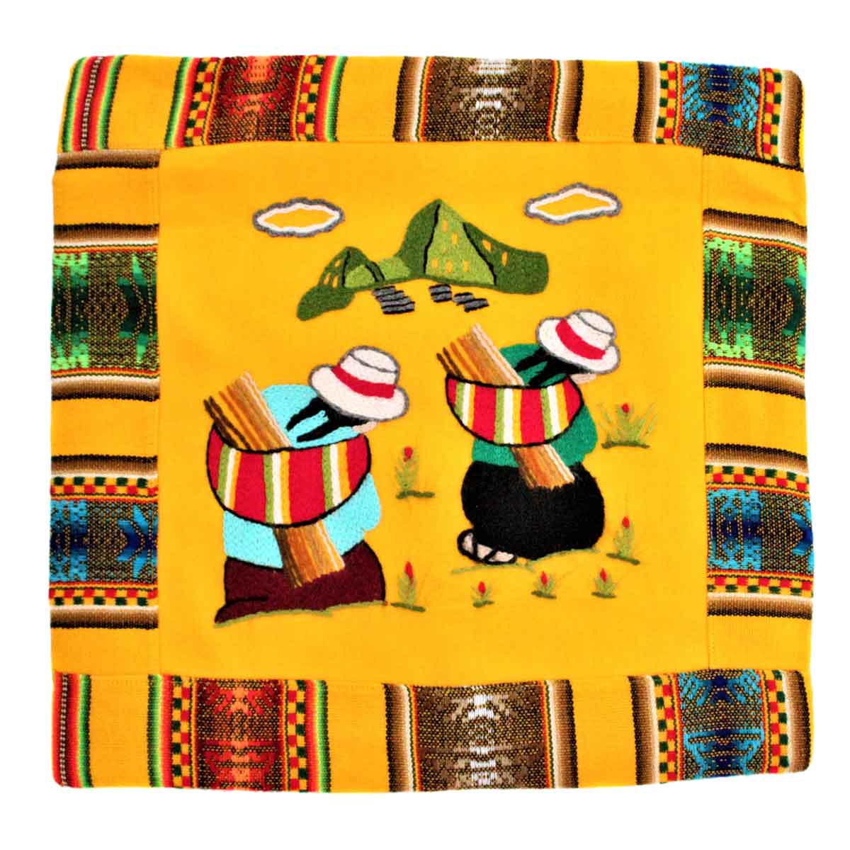 Inka-Products-Housse Coussin Péruvienne-Jaune Las Chismosas