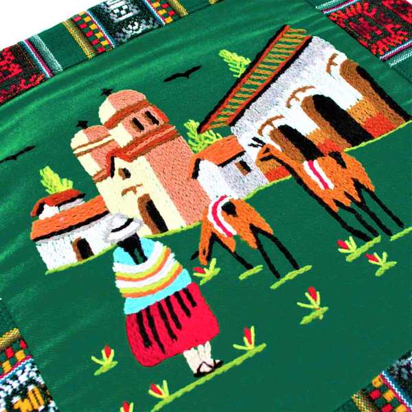 Housse Coussin Péruvienne Verte Foncée Pueblo Andino - Inka Products