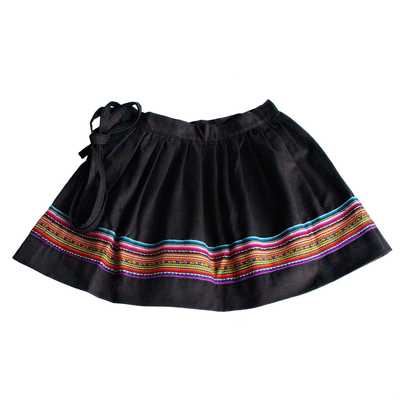 Mini-Jupe Fille CHOLITA Noir Motif Ethnique Kurmi - Inka Products
