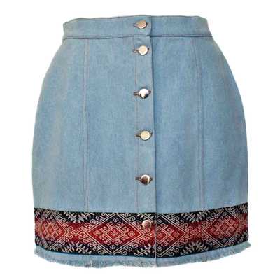 Inka-Products-Mini-jupe Femme Denim Mochica-Tissu Traditionnel Andin Orange Foncé et Violet