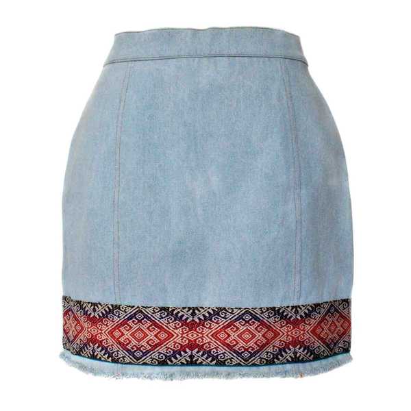 Mini-jupe Femme Denim Mochica Tissu Traditionnel Andin Orange Foncé et Violet - Inka Products