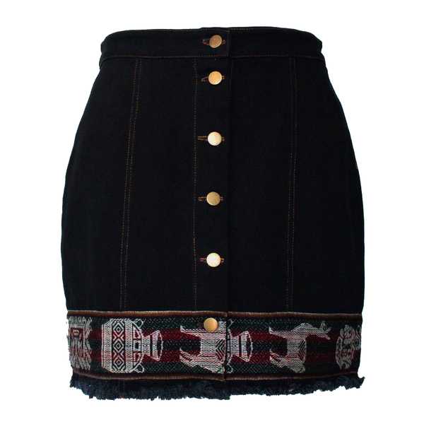 Mini-jupe Femme Denim Noir Tissu Traditionnel Andin Bordeaux - Inka Products
