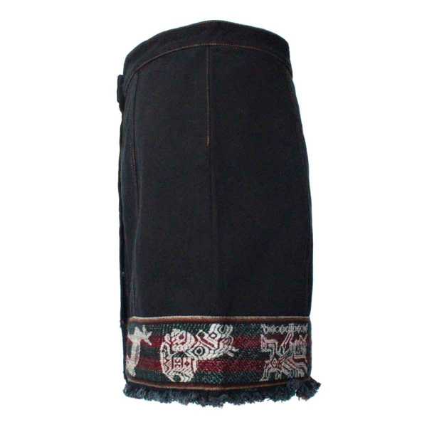 Mini-jupe Femme Denim Noir Tissu Traditionnel Andin Bordeaux - Inka Products