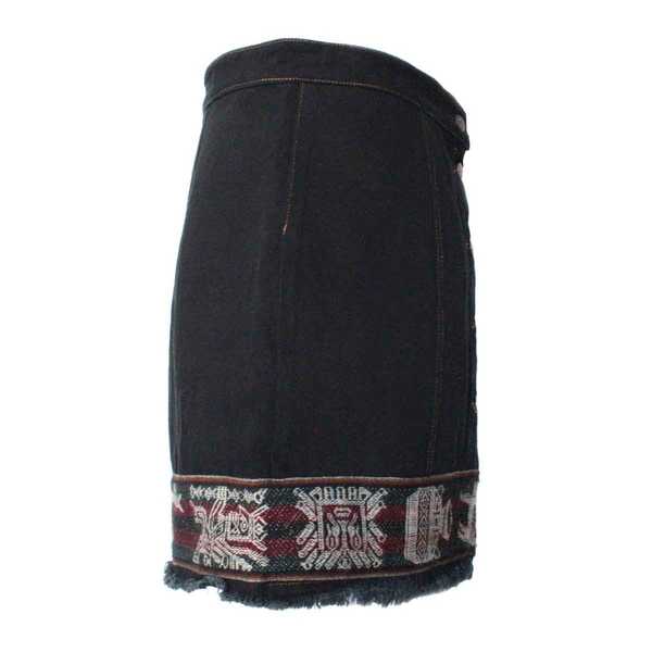 Mini-jupe Femme Denim Noir Tissu Traditionnel Andin Bordeaux - Inka Products