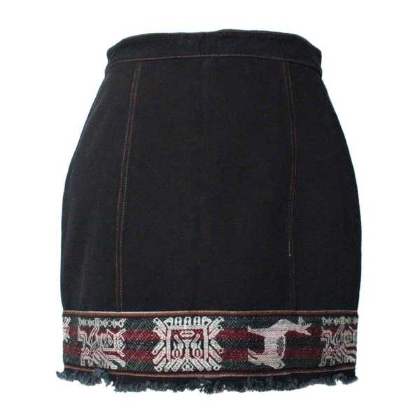 Mini-jupe Femme Denim Noir Tissu Traditionnel Andin Bordeaux - Inka Products