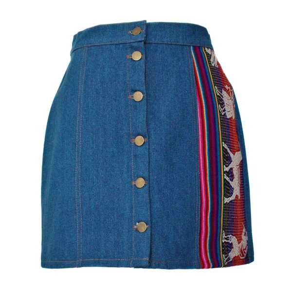 Mini-jupe Femme Denim Bleu Jean Tissu Traditionnel Andin Coloré - Inka Products