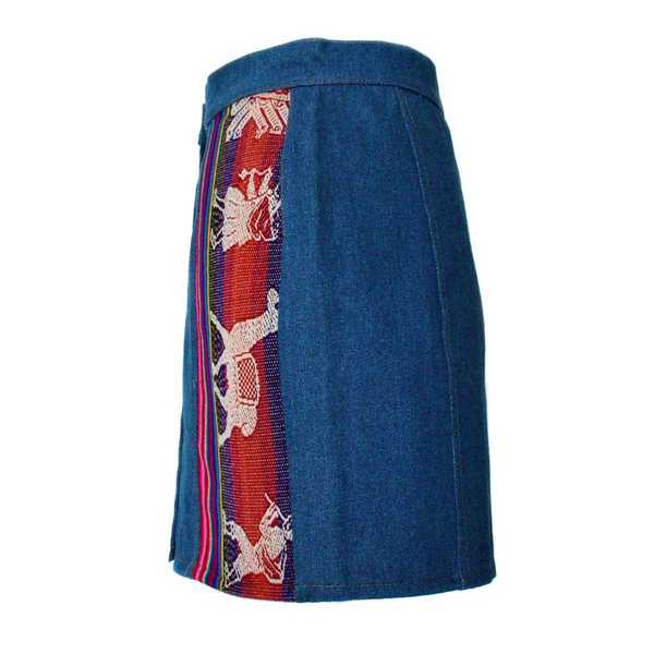Mini-jupe Femme Denim Bleu Jean Tissu Traditionnel Andin Coloré - Inka Products