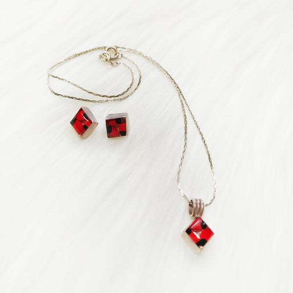 Parure Collier et Boucles d'Oreilles HUAIRURO Forme Losange - Inka Products
