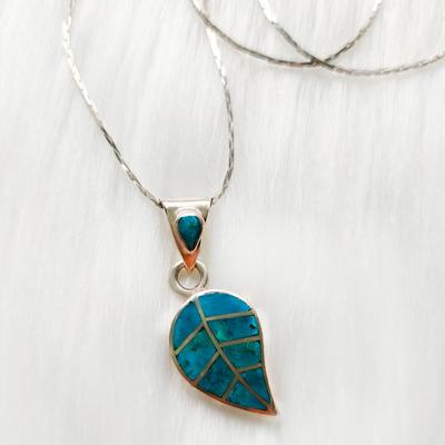 Set Necklace and Earrings Silver950/1000 and Natural Semi Precious Stones Peruvian Coca Leaf - Inka Products