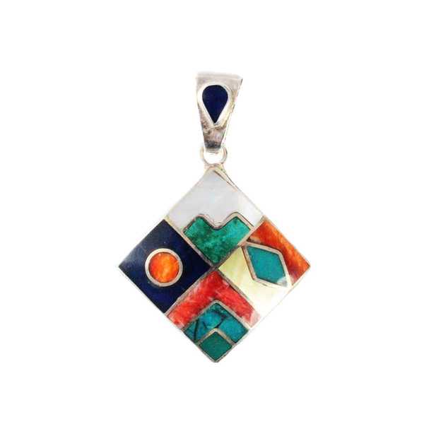 Pendentif Argent CALENDARIO INCA Argent 950ème incrusté de Pierres Semi-précieuses - Inka Products