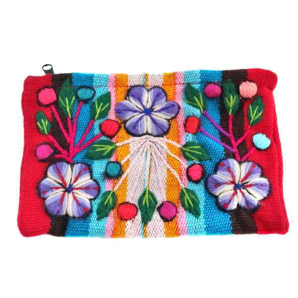 Trousse Ethnique KINTU Bleu Ciel Brodé Main - Inka Products