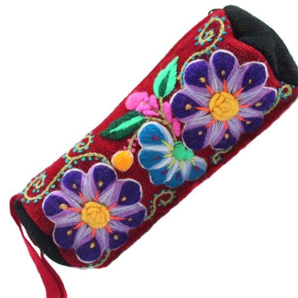 Trousse Ethnique KHUYAY Bordeaux Brodé Main - Inka Products