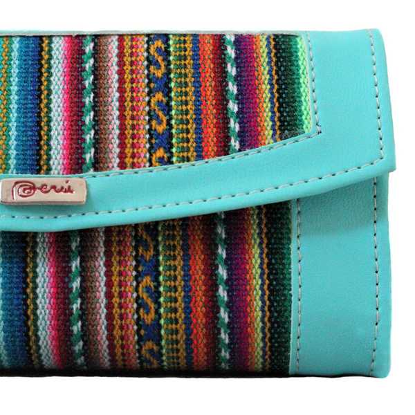 Portefeuille Péruvien MICHA Turquoise Coloré Ethnique - Inka Products