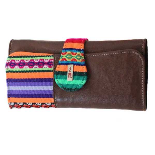 Portefeuille Péruvien PACHA MAMA Marron Foncé Coloré Ethnique - Inka Products