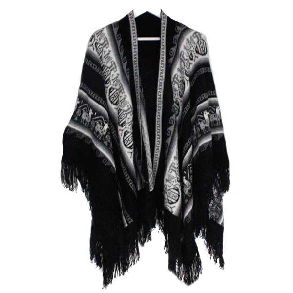 Poncho Alpaga JAYWAY Noir Motifs Ethniques - Inka Products