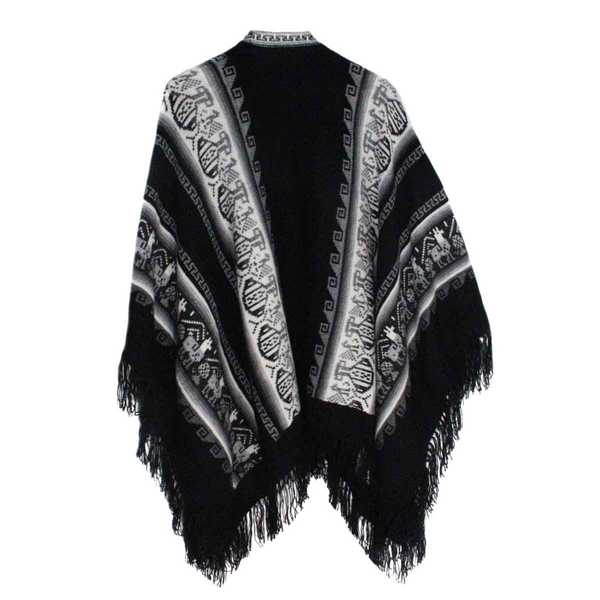 Poncho Alpaga JAYWAY Noir Motifs Ethniques - Inka Products
