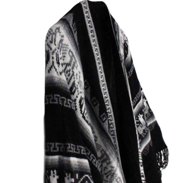 Poncho Alpaga JAYWAY Noir Motifs Ethniques - Inka Products