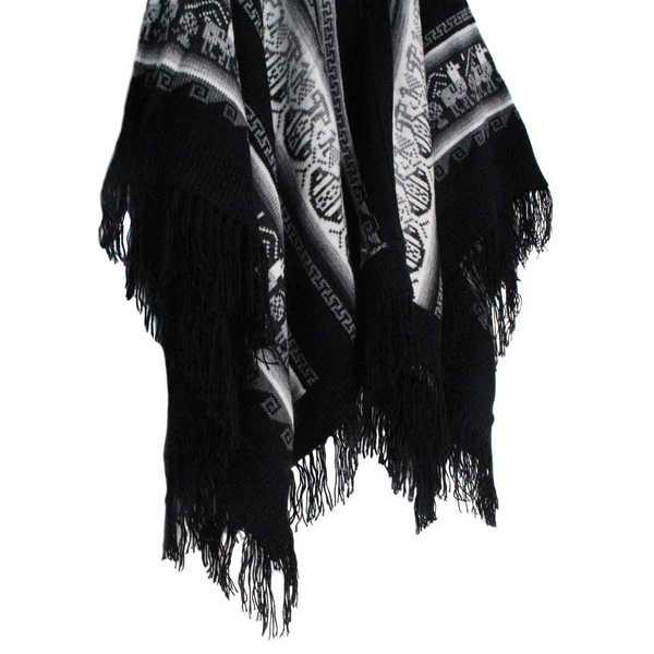 Poncho Alpaga JAYWAY Noir Motifs Ethniques - Inka Products