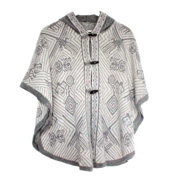 Cape Alpaga HAPPINA Blanc Motifs Ethniques - Inka Products