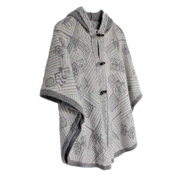 Cape Alpaga HAPPINA Blanc Motifs Ethniques - Inka Products