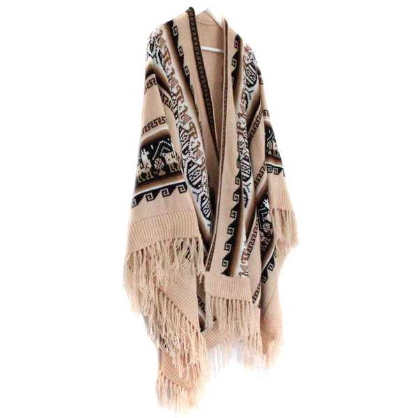 Poncho Alpaga JAYWAY Beige Crème Motifs Ethniques - Inka Products