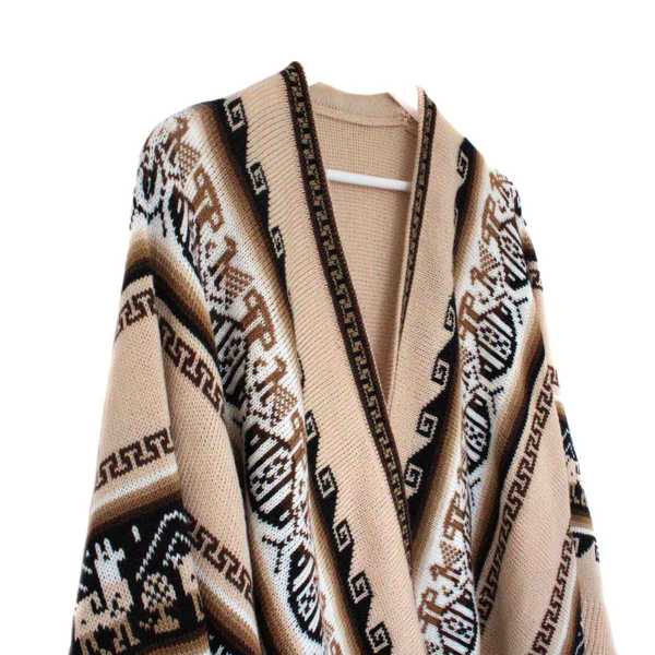 Poncho Alpaga JAYWAY Beige Crème Motifs Ethniques - Inka Products