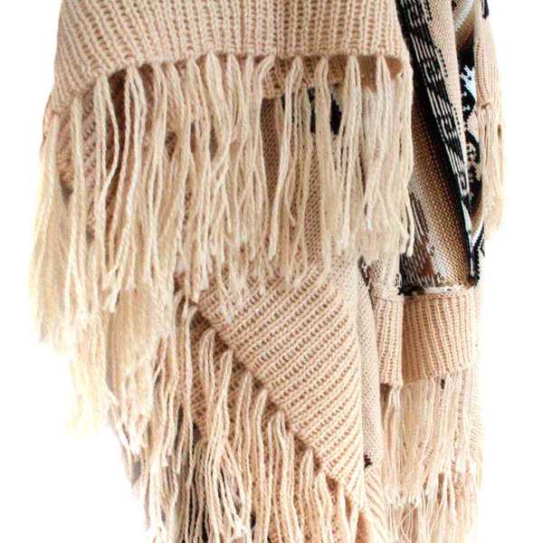 Poncho Alpaga JAYWAY Beige Crème Motifs Ethniques - Inka Products