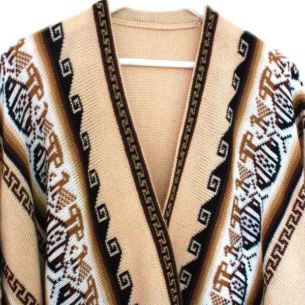 Poncho Alpaga JAYWAY Beige Crème Motifs Ethniques - Inka Products